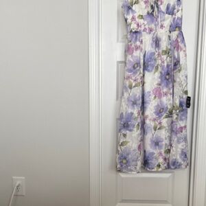 Lulu's Floral Midi Dress in Purple and White